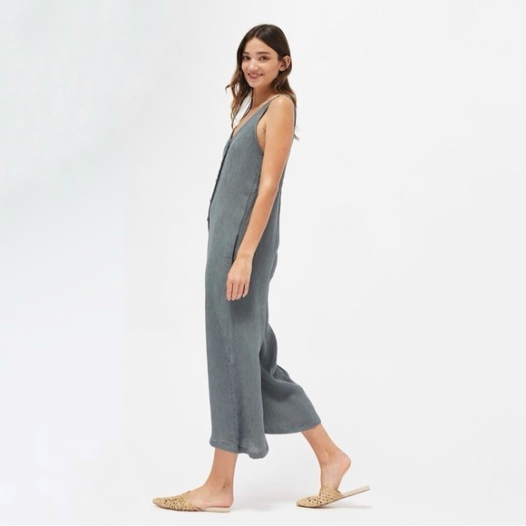 NEW Lacausa Elderflower Jumpsuit Relaxed  Wide Leg Button Front Sage Medium - Picture 3 of 15
